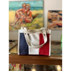 Vintage France Flag Canvas and Faux Leather Purse